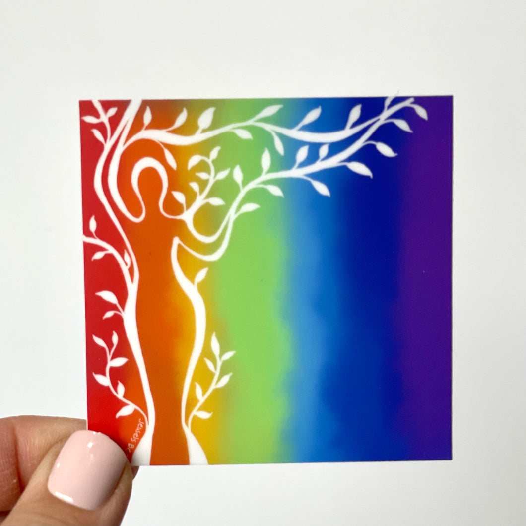 Rainbow Tree Woman Sticker, Spiritual Sticker
