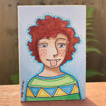 Load image into Gallery viewer, Original Mixed Media Portrait, Non Binary Art, ACEO Art, Affordable Art, Affordable Gifts, Whimsical Painting, Quirky Home Decor