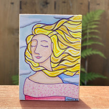 Load image into Gallery viewer, Original Mixed Media Portrait of a Woman, Affordable Art, Affordable Gifts, Small Painting, Whimsical Painting, Quirky Home Decor
