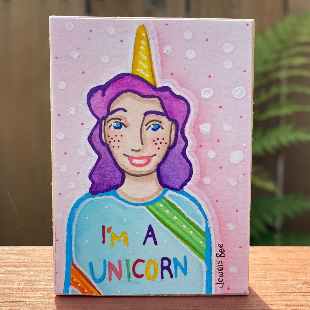 Unicorn for Girl, Original Mixed Media Portrait, Affordable Art, Affordable Gifts, Small Painting, Whimsical Painting, Quirky Home Decor