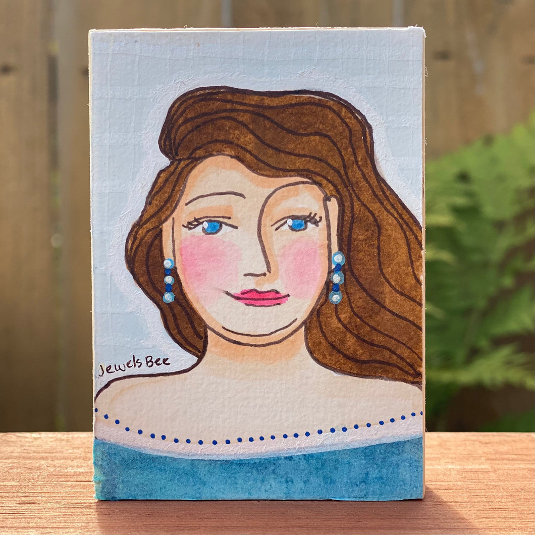 Original Mixed Media Portrait of a Woman, Affordable Art, Affordable Gifts, Fat Positive Art, Whimsical Painting, Quirky Home Decor