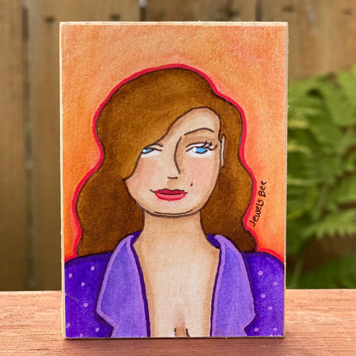Original Mixed Media Portrait of a Woman, Quirky Folk Portrait Painting, Fat Positive Art, Affordable Art, Affordable Gifts