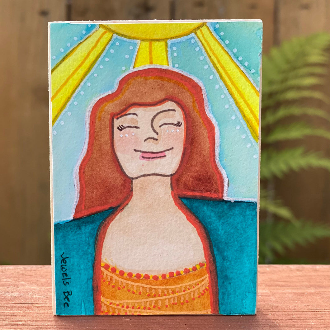Original Mixed Media Portrait of a Woman, Affordable Art, Affordable Gifts, Whimsical Painting, ACEO Original Art