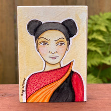 Load image into Gallery viewer, Original Mixed Media Portrait of a Woman, Quirky Folk, Affordable Art, Affordable Gifts, Whimsical Painting, ACEO Original Art