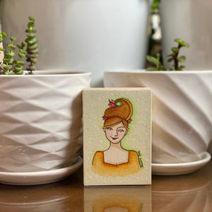 Original Mixed Media Portrait of a Woman, Affordable Art, Affordable Gifts, Small Painting, Whimsical Painting, Quirky Home Decor