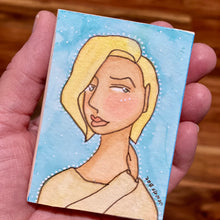 Load image into Gallery viewer, Original Mixed Media Portrait of a Woman, Quirky Folk Portrait Painting, Affordable Art, Affordable Gifts, ACEO Original Art