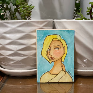 Original Mixed Media Portrait of a Woman, Quirky Folk Portrait Painting, Affordable Art, Affordable Gifts, ACEO Original Art