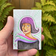 Load image into Gallery viewer, Original Mixed Media Portrait of a Woman, Quirky Folk Portrait Painting, Affordable Art, Affordable Gifts, ACEO Original Art