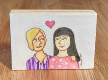 Load image into Gallery viewer, Gift for Lesbian Couples, Art for Girlfriend, Quirky Folk Portrait Painting, Affordable Art, Affordable Gifts, ACEO Original Art