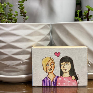 Gift for Lesbian Couples, Art for Girlfriend, Quirky Folk Portrait Painting, Affordable Art, Affordable Gifts, ACEO Original Art