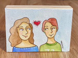 Gift for Lesbian Couples, Lesbian Art, Quirky Folk Portrait Painting, Affordable Art, Affordable Gifts, ACEO Original Art