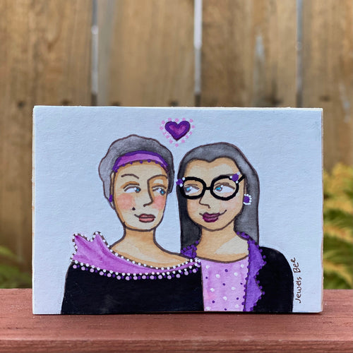 Gift for Lesbian Couples, Lesbian Art, Quirky Folk Portrait Painting, Affordable Art, Affordable Gifts, ACEO Original Art