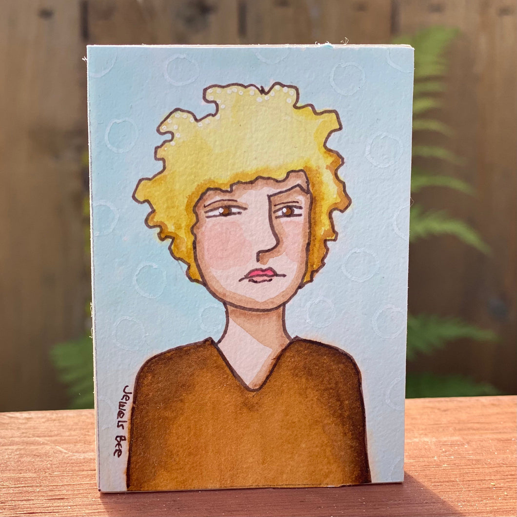 Small Painting Original Mixed Media Portrait of a Woman, Affordable Art, Affordable Gifts, Small Painting, Quirky Home Decor
