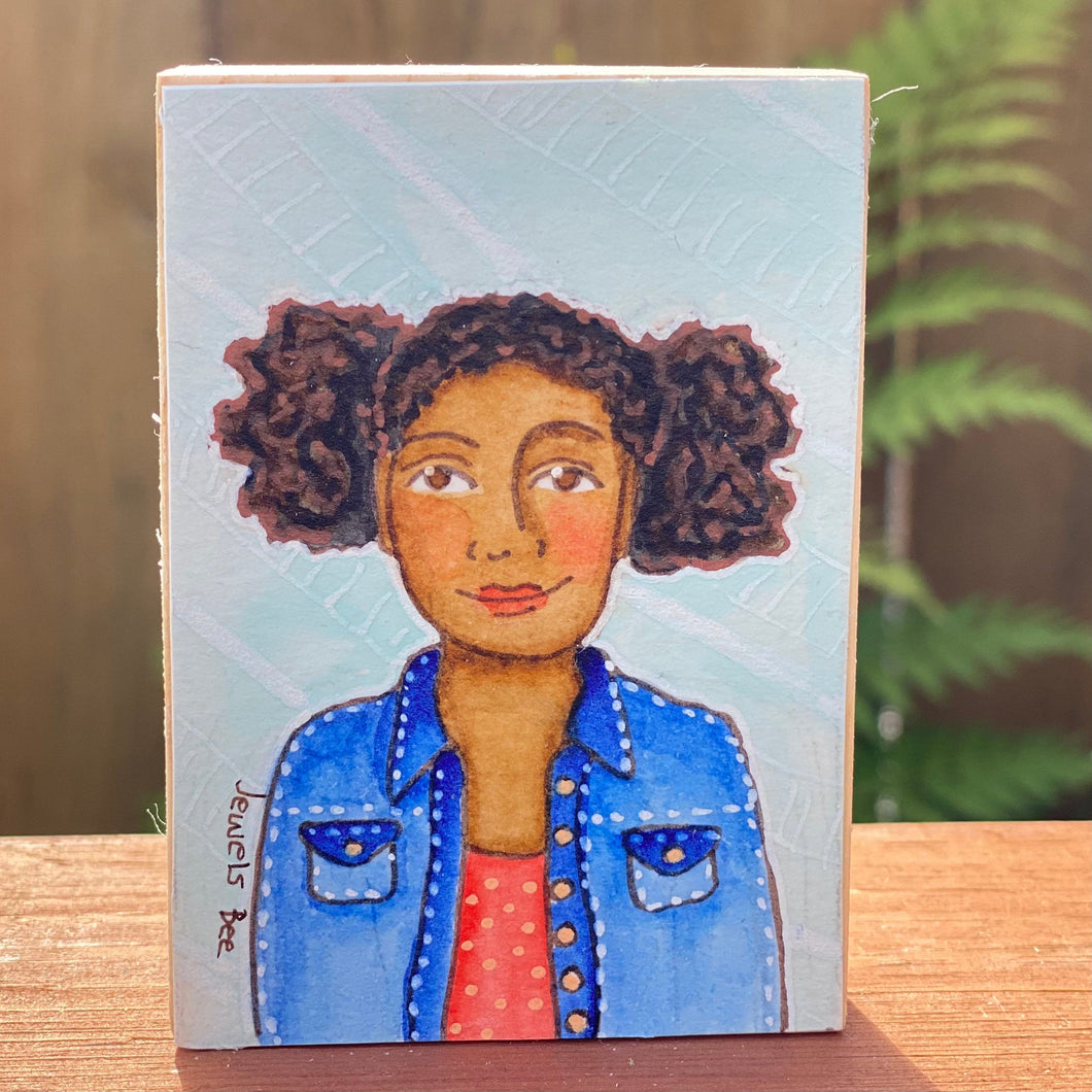 Original Mixed Media Portrait, Black Girl Art, Affordable Art, Affordable Gifts, Small Painting, Whimsical Painting, Quirky Home Decor