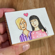 Load image into Gallery viewer, Gift for Lesbian Couples, Art for Girlfriend, Quirky Folk Portrait Painting, Affordable Art, Affordable Gifts, ACEO Original Art