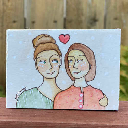 Gift for Lesbian Couples, Lesbian Art, Quirky Folk Portrait Painting, Affordable Art, Affordable Gifts, ACEO Original Art