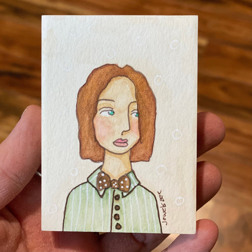 Original Mixed Media Portrait of a Woman, Quirky Folk Portrait Painting, Affordable Art, Affordable Gifts, ACEO Original Art