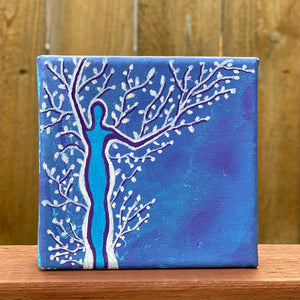 Tree Woman Painting 4x4 inches, Acrylic Pour Painting, Fluid Art Painting, Small Painting Original, Gift for Her