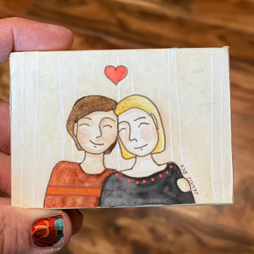 Gift for Lesbian Couples, Lesbian Art, Quirky Folk Portrait Painting, Affordable Art, Affordable Gifts, ACEO Original Art