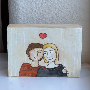 Gift for Lesbian Couples, Lesbian Art, Quirky Folk Portrait Painting, Affordable Art, Affordable Gifts, ACEO Original Art