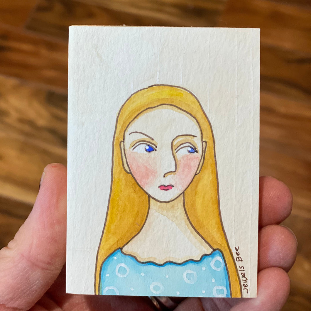 Original Mixed Media Portrait of a Woman, Quirky Folk Portrait Painting, Affordable Art, Affordable Gifts, ACEO Original Art