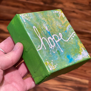 Hope Painting 4x4 inches, Acrylic Pour Painting, Fluid Art Painting, Unique Home Decor, Gift for Her, Hope Sign, Hope Gift