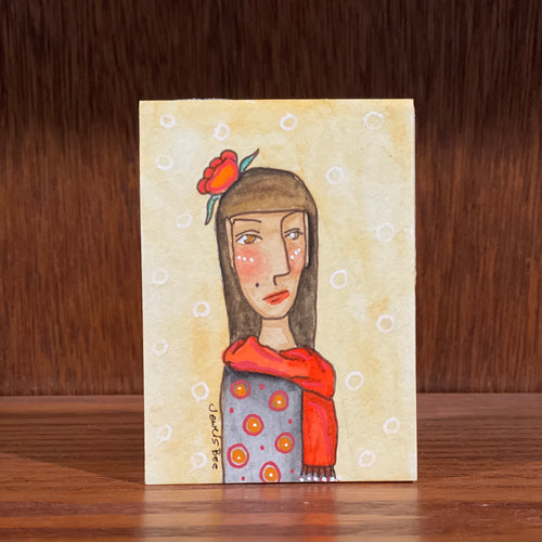 Original Mixed Media Portrait of a Woman, Quirky Folk Portrait Painting, Affordable Art, Affordable Gifts, Tiny Original Art