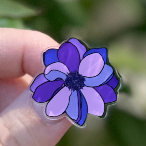 Dahlia Flower Acrylic Pin, Stocking Stuffer for Woman, Stocking Stuffer for Gardner, Floral Acrylic Pin, Purple Flower Pin