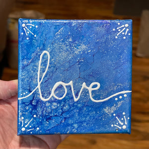 Love Painting 4x4 inches, Acrylic Pour Painting, Fluid Art Painting, Unique Home Decor, Gift for Her, Love Sign, Love Gift