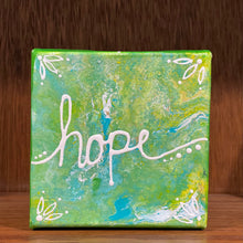 Load image into Gallery viewer, Hope Painting 4x4 inches, Acrylic Pour Painting, Fluid Art Painting, Unique Home Decor, Gift for Her, Hope Sign, Hope Gift