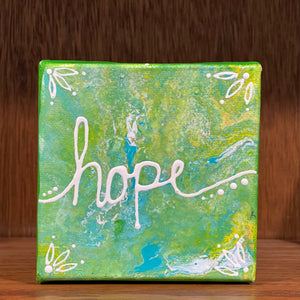 Hope Painting 4x4 inches, Acrylic Pour Painting, Fluid Art Painting, Unique Home Decor, Gift for Her, Hope Sign, Hope Gift