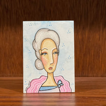 Load image into Gallery viewer, Original Mixed Media Portrait of a Woman, Quirky Folk Portrait Painting, Affordable Art, Affordable Gifts, Tiny Original Art