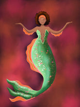 Load image into Gallery viewer, Peaceful Mermaid 8x10 Art Print, Black Mermaid Art Print, Fantasy Art, Magical Art Print, Mermaid Wall Decor