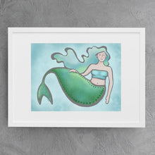 Load image into Gallery viewer, Quirky Mermaid 8x10 Art Print, Black Mermaid Art Print, Fantasy Art, Magical Art Print, Mermaid Wall Decor