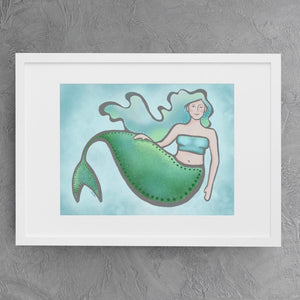 Quirky Mermaid 8x10 Art Print, Black Mermaid Art Print, Fantasy Art, Magical Art Print, Mermaid Wall Decor