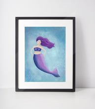 Load image into Gallery viewer, Purple Mermaid 8x10 Art Print, Mermaid Art for Kids, Mermaid Gifts, Fantasy Art, Magical Art Print, Mermaid Wall Decor