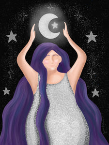 Moon Witch Art Print, Moon Magic Art, Star Magic Art Print, Magical Woman Art Print, Night Witch Art Print