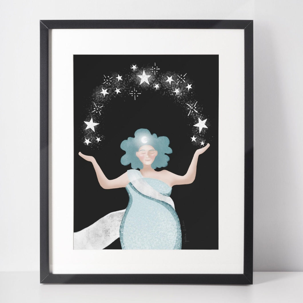 Starry Night Witch Art Print, Star Magic Art, Star Magic Art Print, Magical Woman Art Print, Night Witch Art Print, Gift for Witch