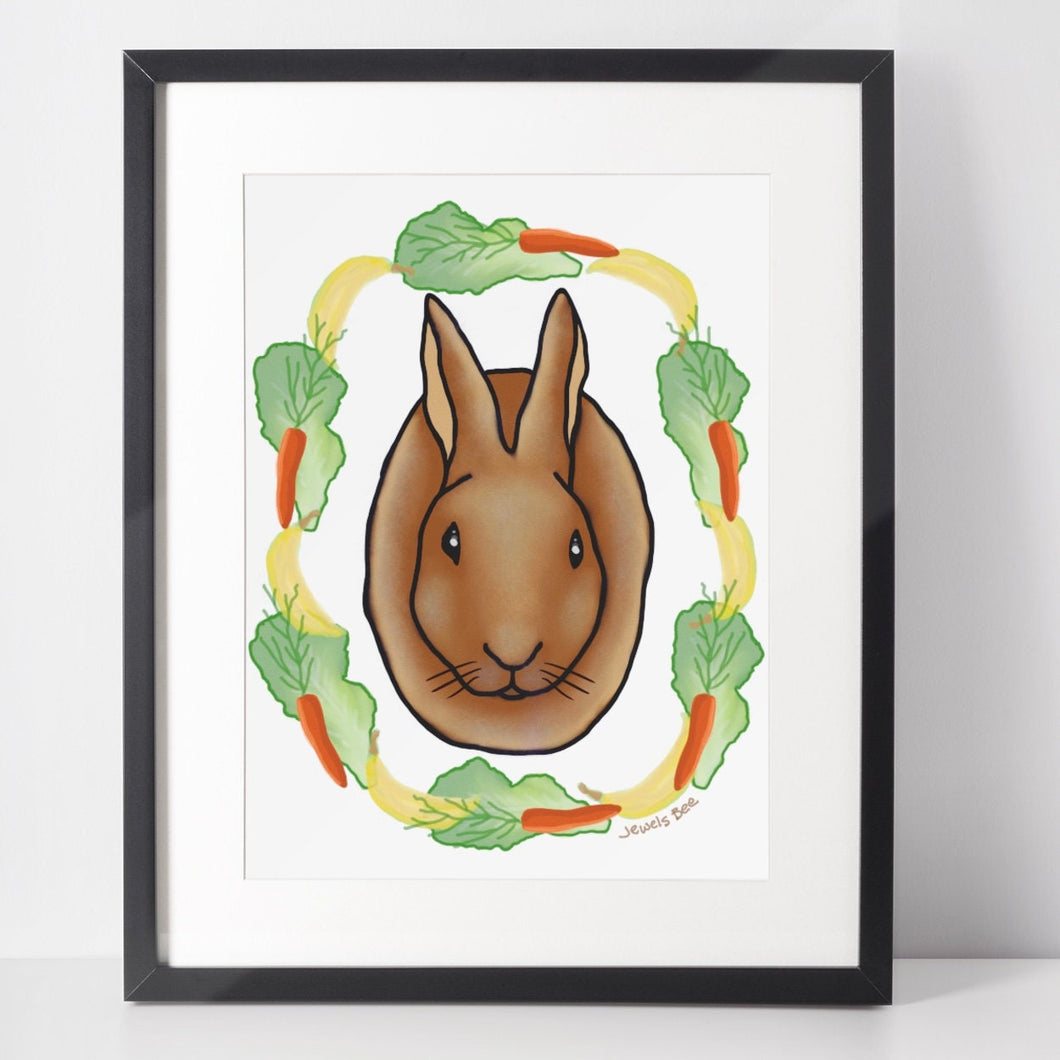 Bunny with Veggies 8x10 Art Print, Bunny Art Print, Rabbit Art Print, Charity Art Print, Bunny Nursery Decor, Bunny Nursery Wall Art
