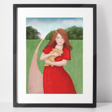 Load image into Gallery viewer, Country Girl with Bunny Art Print, Bunny Art Print, Rabbit Art Print, Charity Art Print, Bunny Nursery Decor, Bunny Nursery Wall Art