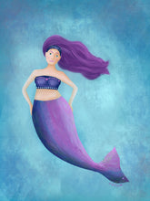 Load image into Gallery viewer, Purple Mermaid 8x10 Art Print, Mermaid Art for Kids, Mermaid Gifts, Fantasy Art, Magical Art Print, Mermaid Wall Decor